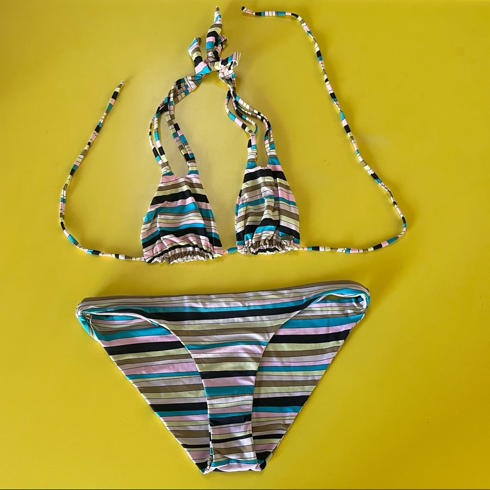 Volcom bikini set, rainbow striped, size M